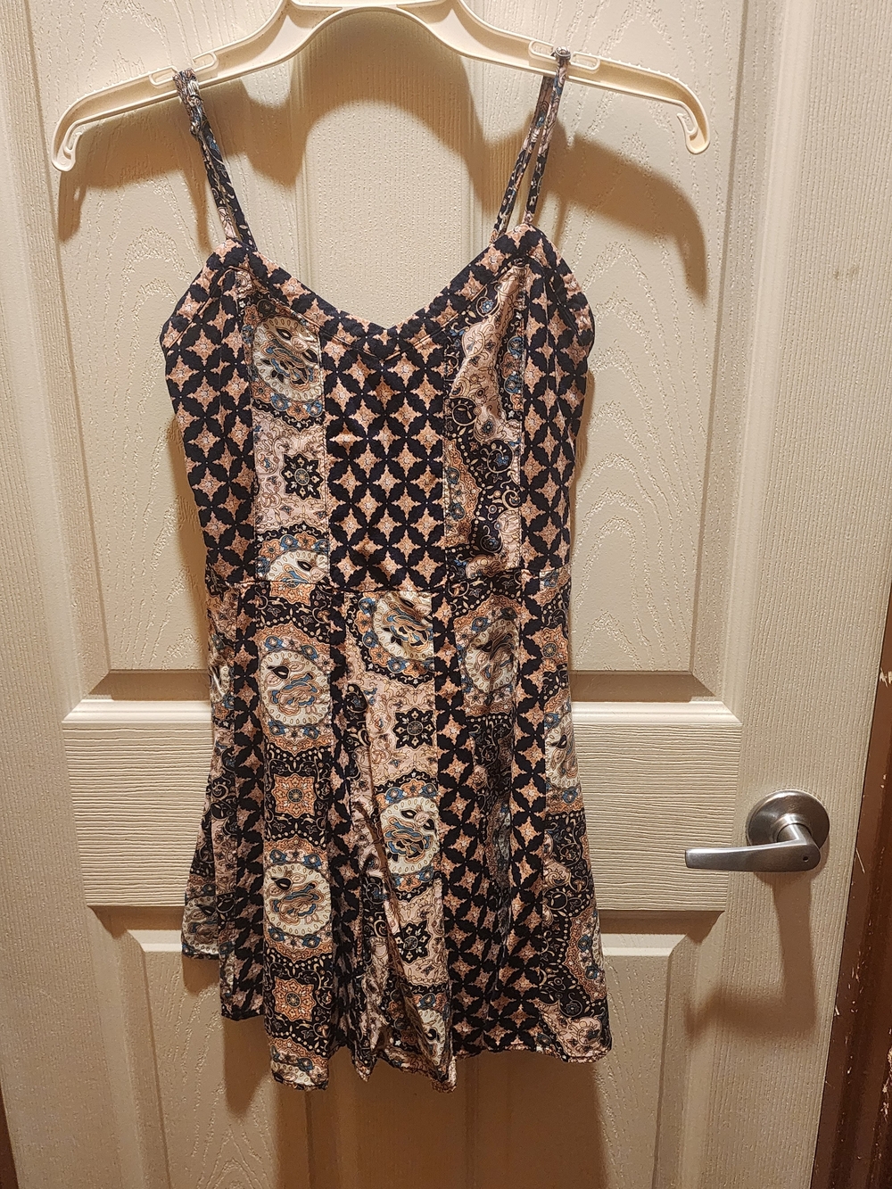 Aeropostale Black and Tan Paisley-Print Mini Dress